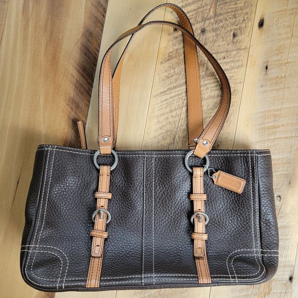 Coach Chelsea Two Tone Brown Pebbled Leather Handbag - Picture 1 of 14